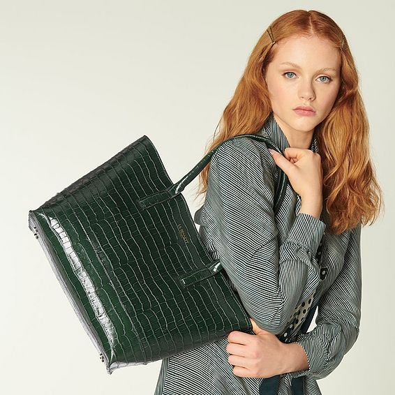 Lacey Green Croc-Effect Leather Tote Bag Forest, Forest
