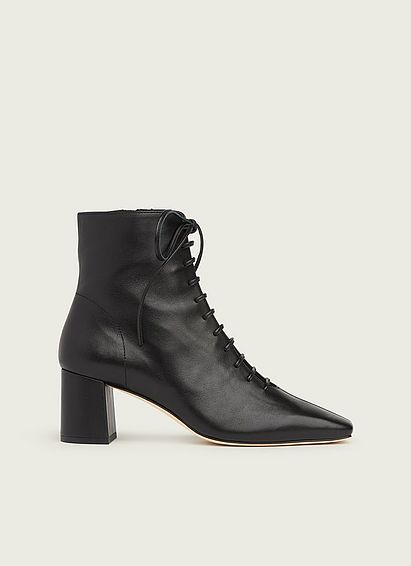 Arabella Black Leather Lace-Up Ankle Boots, Black