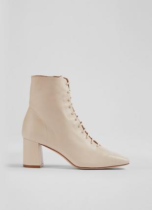 Arabella Cream Leather Lace-Up Ankle Boots