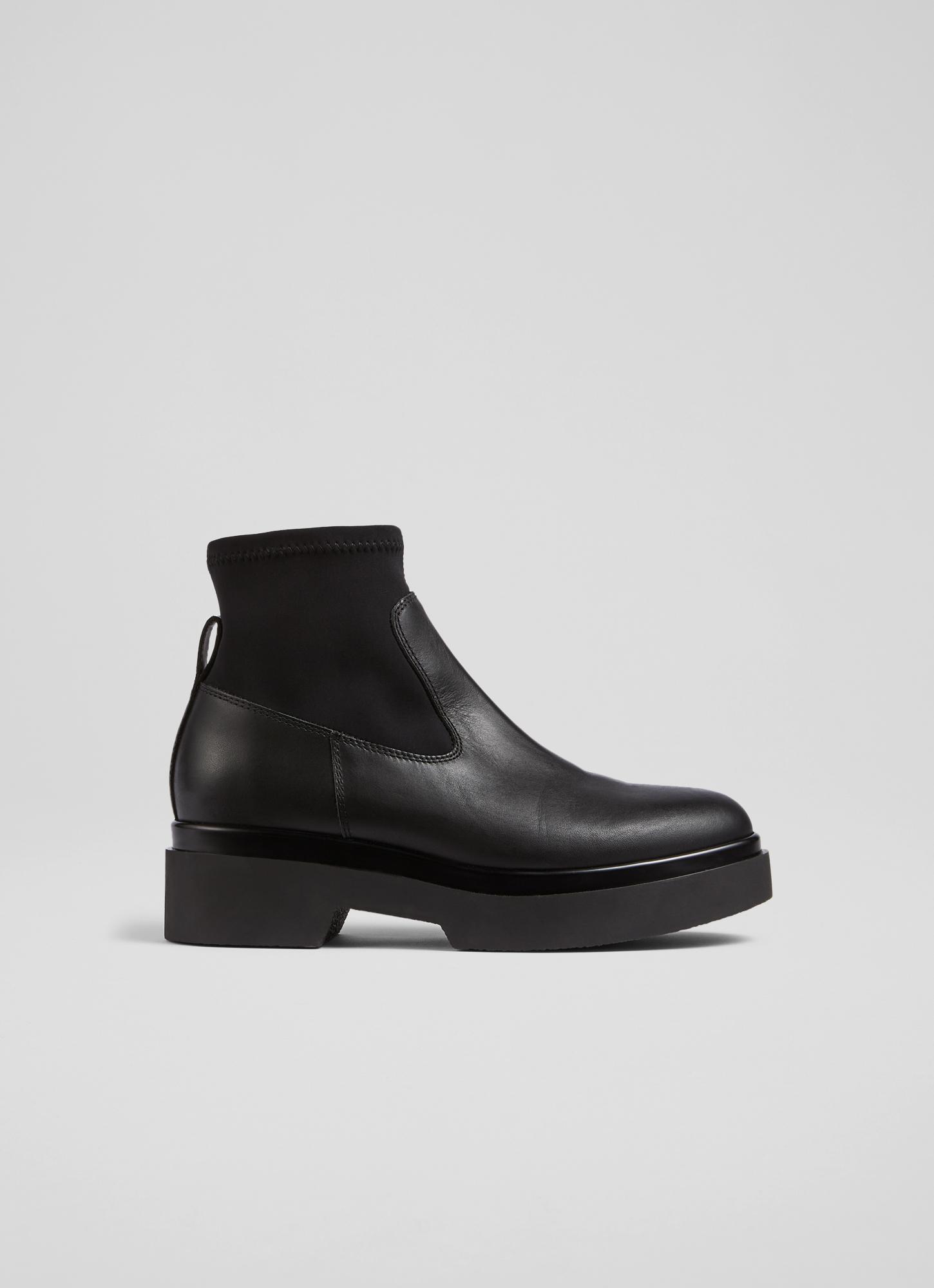 Luna Black Leather and Nylon Flat Ankle Boots The Archive Sale