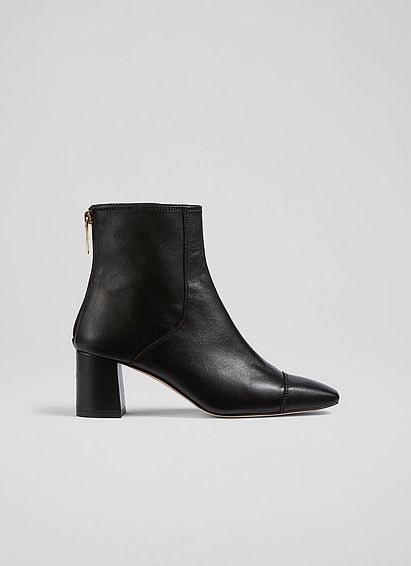 Maxine Black Leather Stitch-Detail Ankle Boots, Black