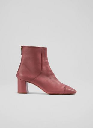 Maxine Rose Leather Stitch-Detail Ankle Boots