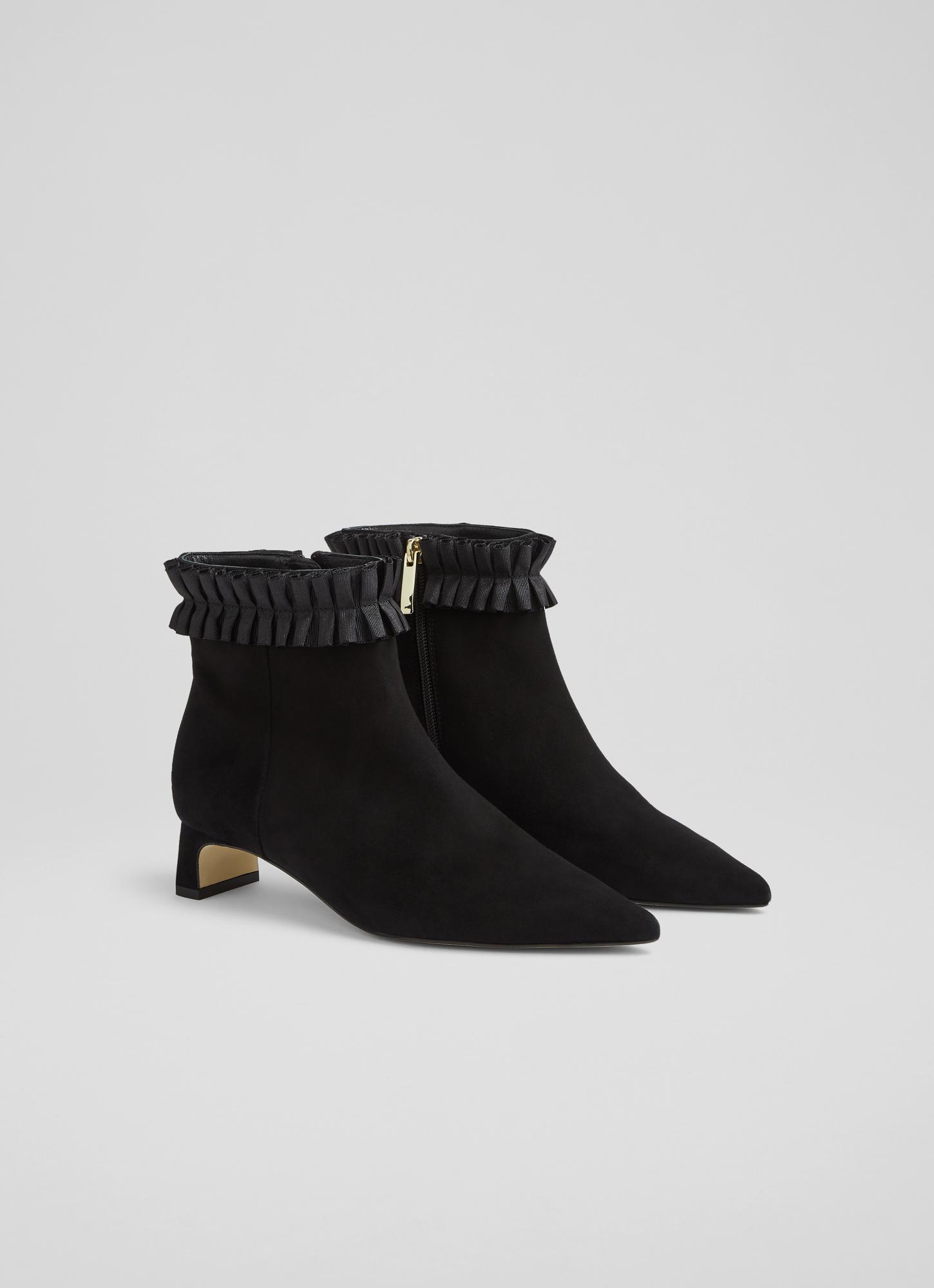 black suede ruffle boots