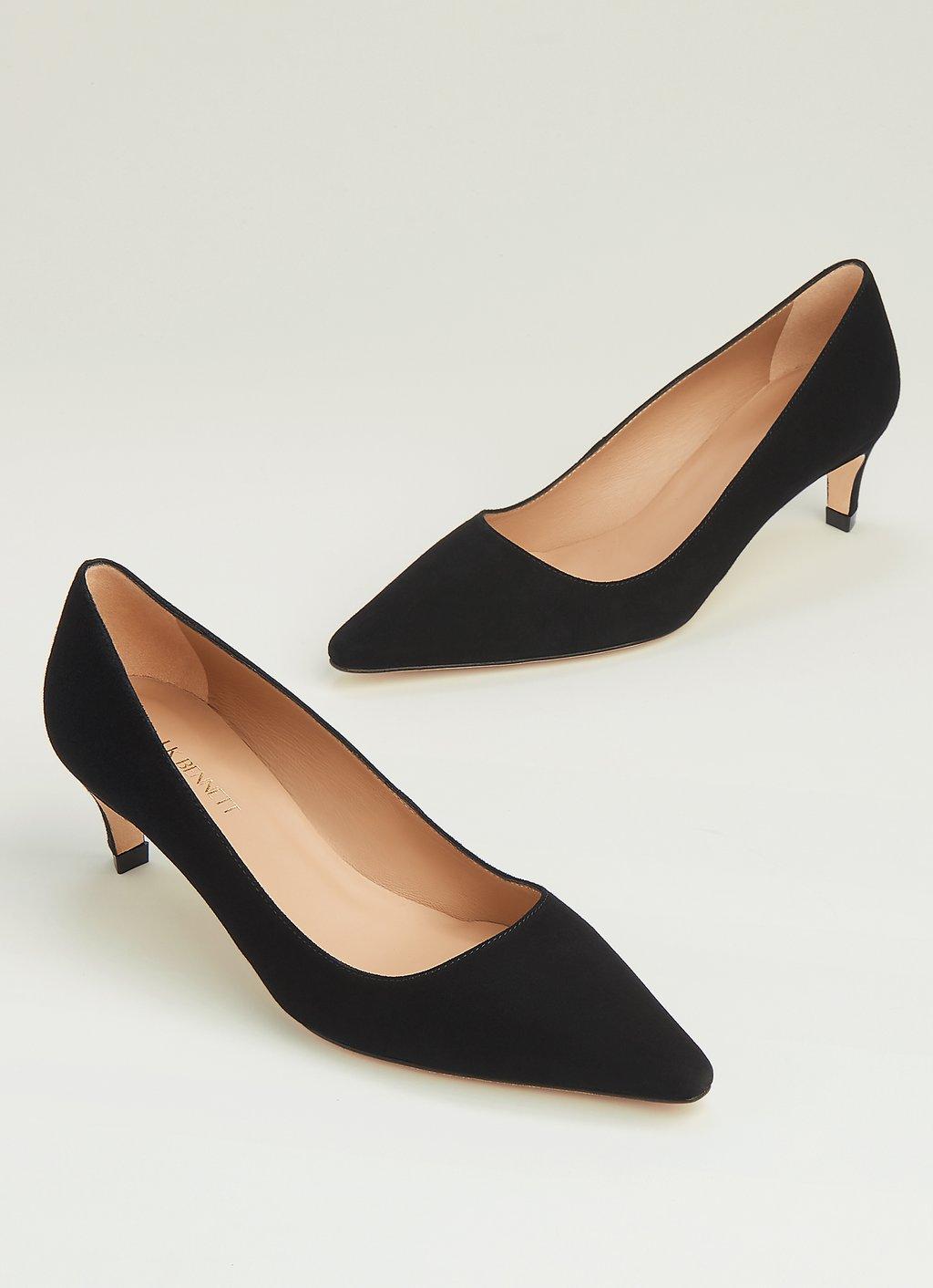 Ava Black Suede Kitten Heel Courts | Court Shoes | Shoes | Collections |  , London