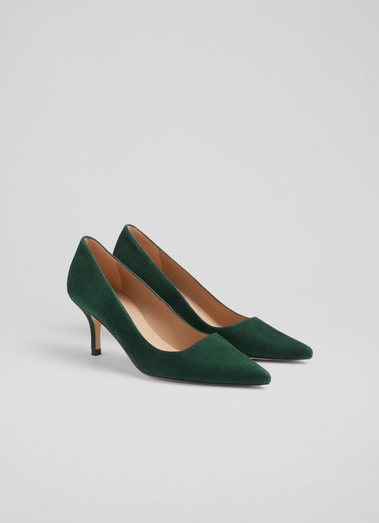 Beatrice Forest Green Suede Kitten Heel Courts The Archive Sale L.K.Bennett London