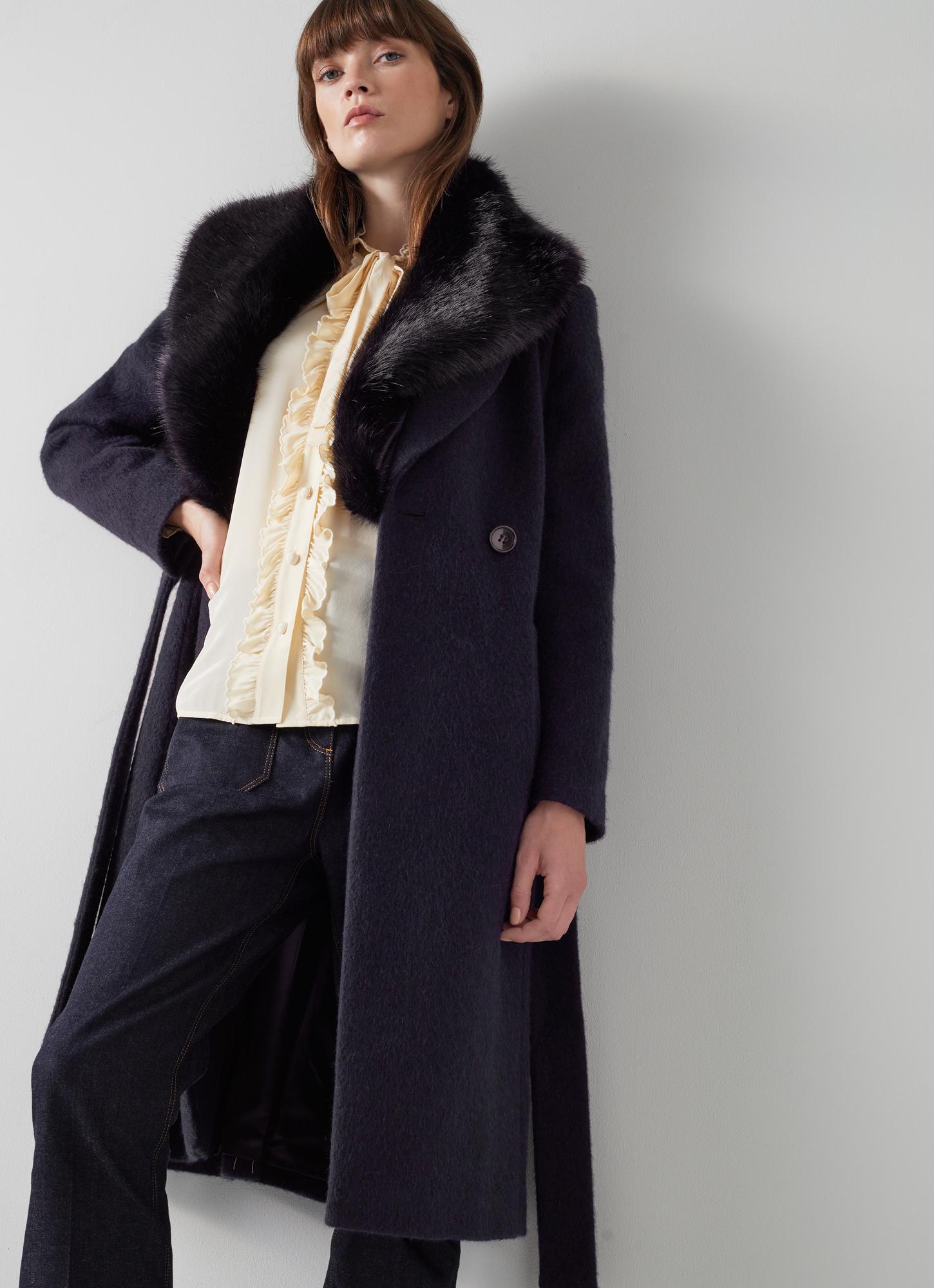 faux fur collar wool blend coat