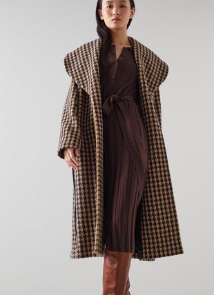Manon Brown and Black Houndstooth Check Wool-Blend Coat