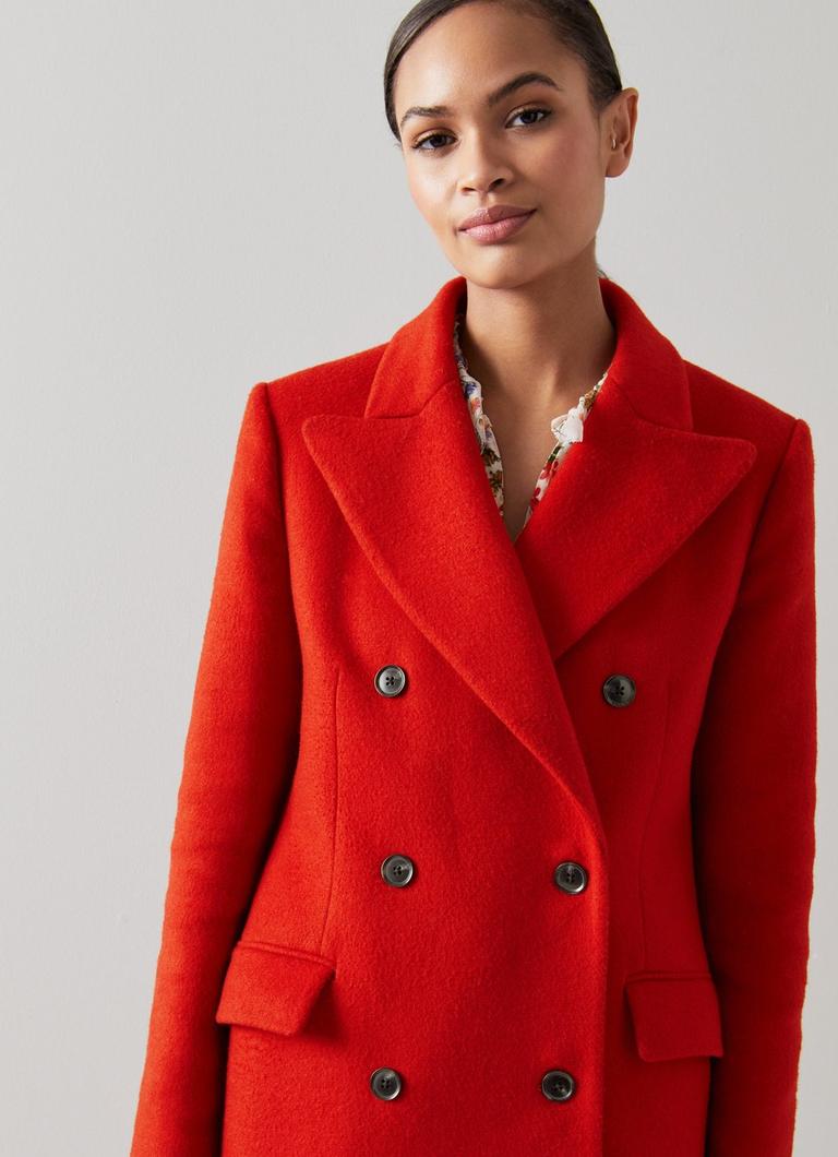 Tori Red Wool Blend Double Breasted Coat The Archive Sale L.K.Bennett London