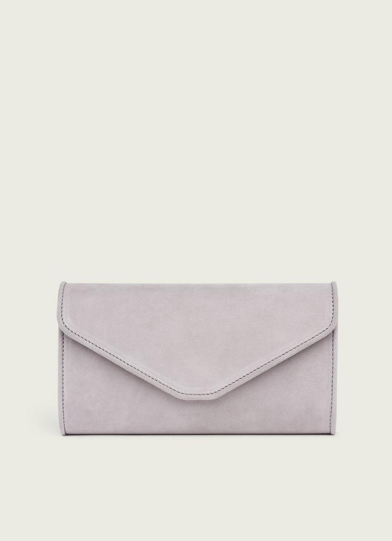 Dominica Pale Grey Suede Clutch Bag