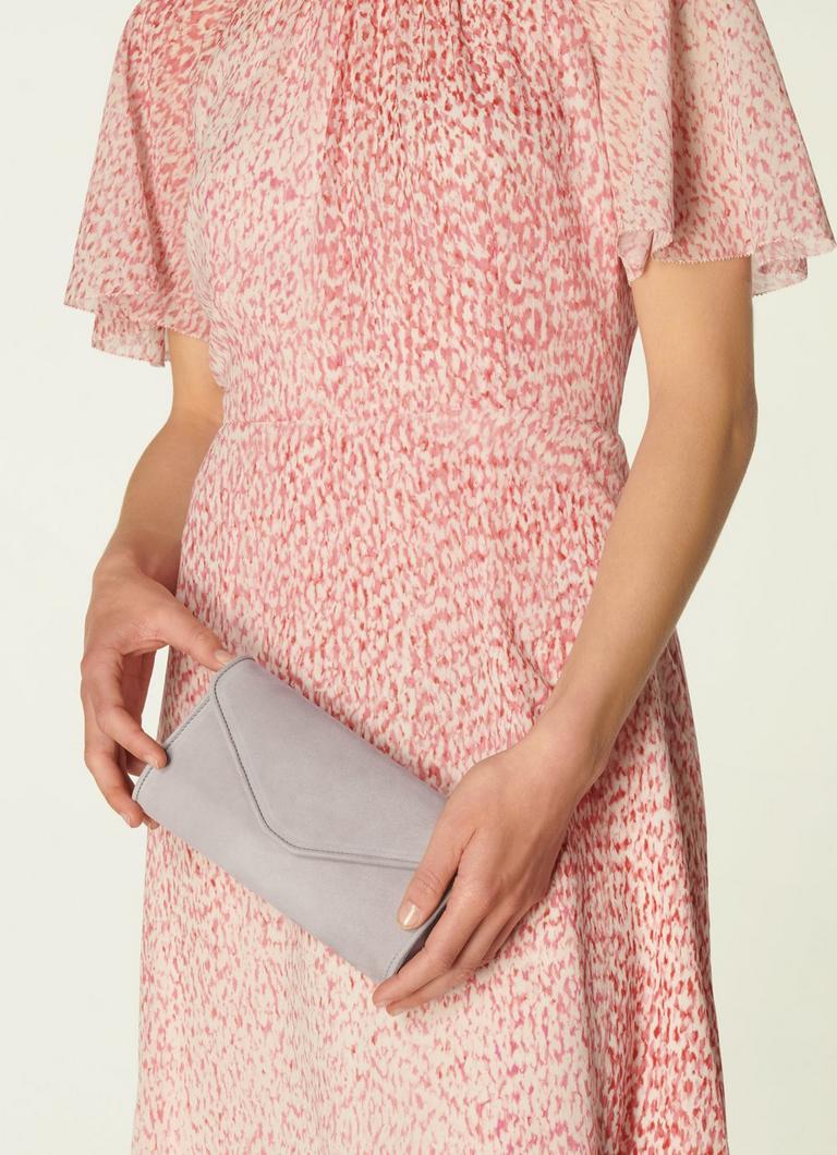 Pale grey suede clutch top bag