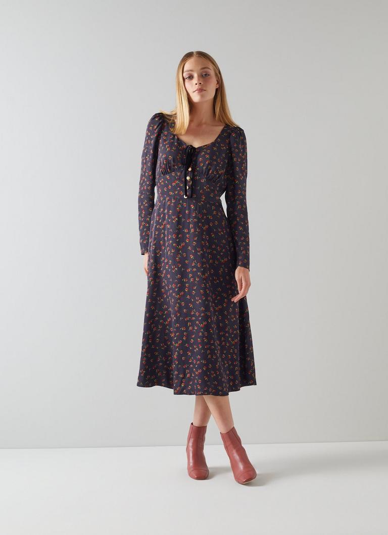 Annis Navy Raspberry Print Midi Dress The Archive Sale L.K.Bennett London