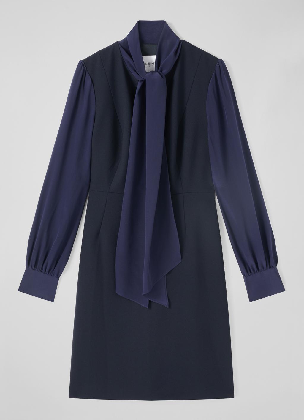 Avani Navy Silk and Crepe Shift Dress | The Outlet Sale | L.K. 