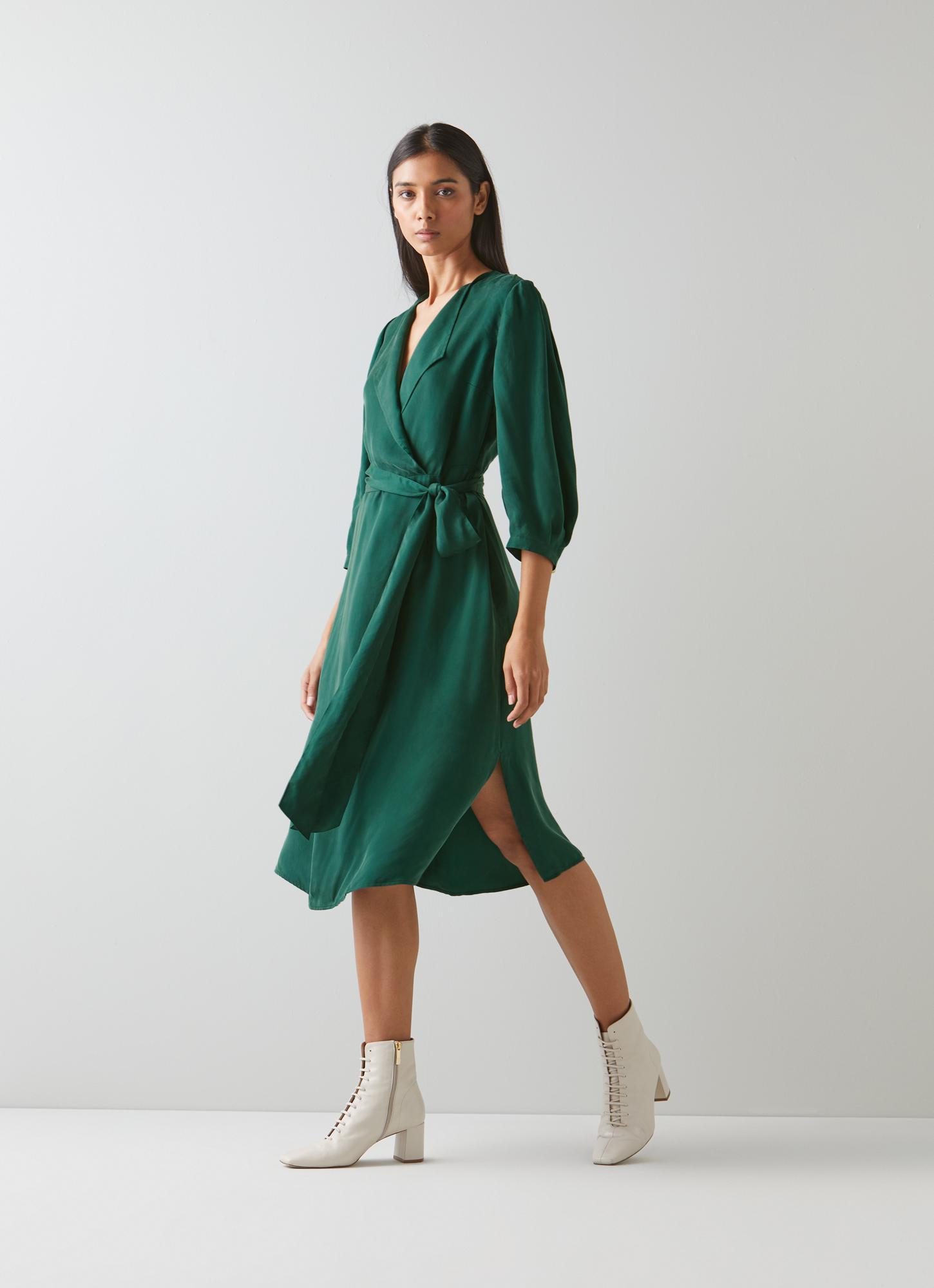 green emerald velvet dress L.K. Bennett - Green Sleeveless Ruched Waist Midi Dress Sz 12
