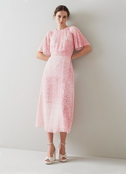 Elowen Pink Animal Print Midi Dress, Pink