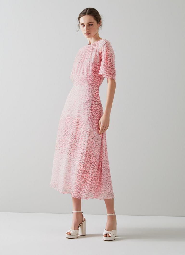 LK Bennett Elowen ドレス Elegant Elowen Pink Animal Print Midi Dress | LK Bennett
