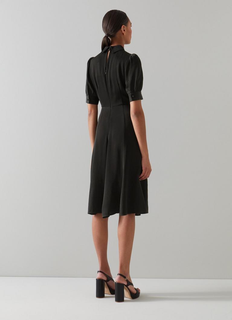 Esme Crepe Crystal Button Dress Black Tea Dress LK Bennett
