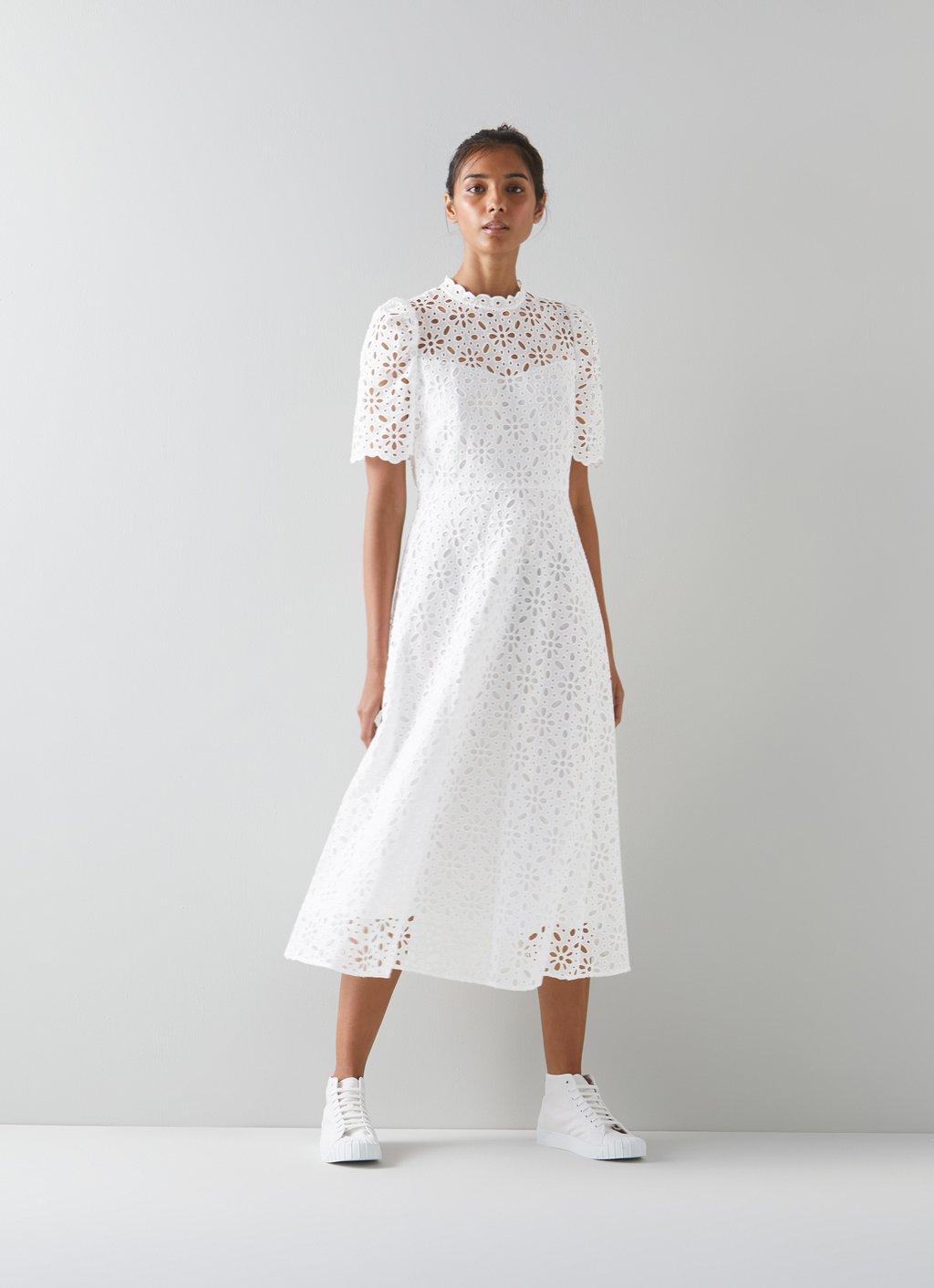 Honor White Cotton Broderie Anglaise Dress | View All | Clothing |  Collections | L.K.Bennett, London