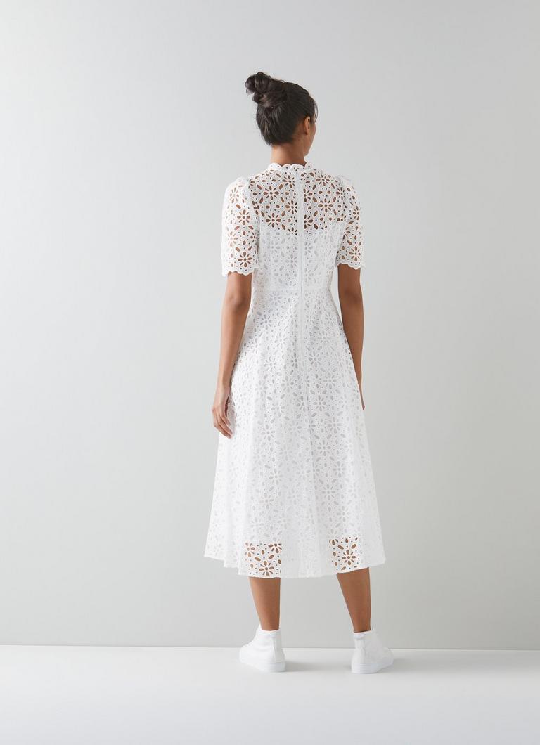 Honor White Cotton Broderie Anglaise Dress