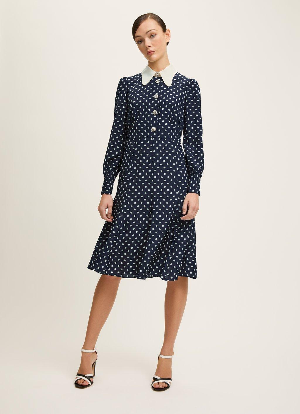 Mathilde Navy Polka Dot Silk Tea Dress | Clothing | L.K.Bennett