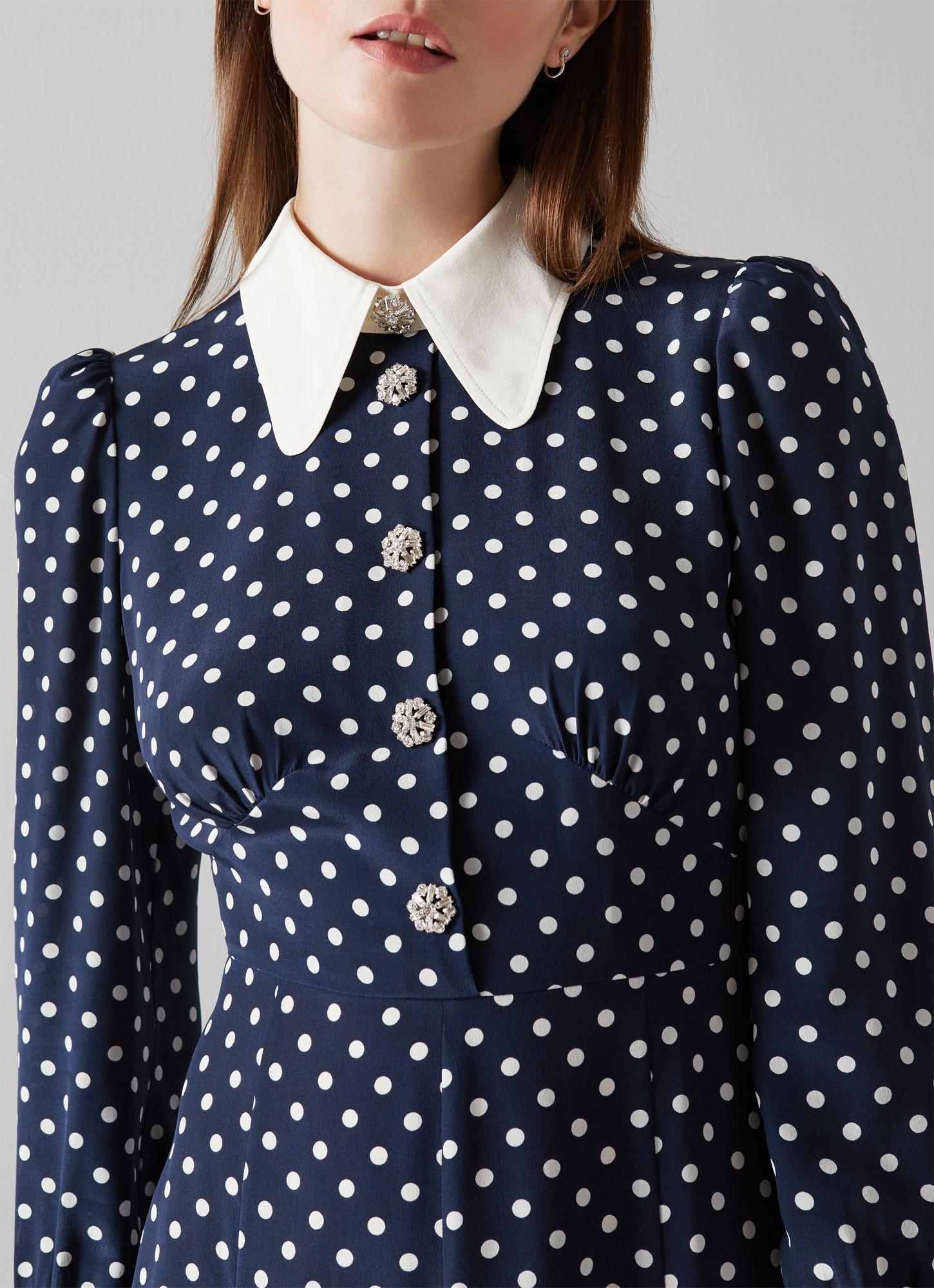 Mathilde Navy Polka Dot Silk Tea Dress | Clothing | L.K.Bennett