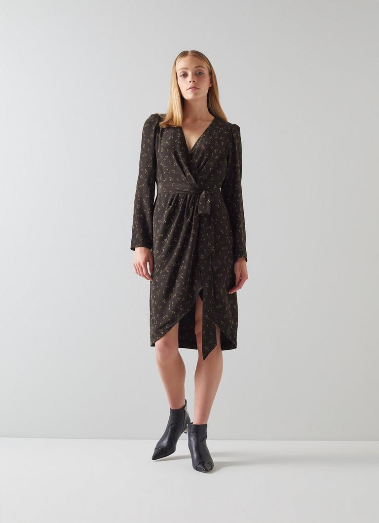 Selene Black Floral Print Wrap Dress