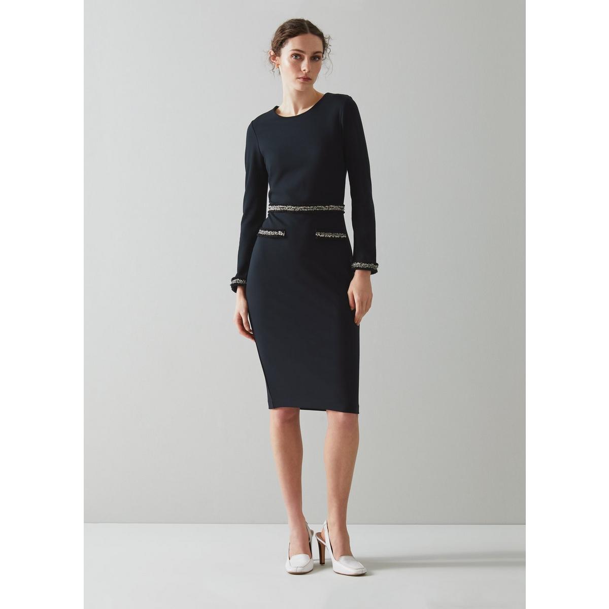 Vinnie Navy Jersey Tweed Trim Shift Dress | Clothing | L.K.Bennett