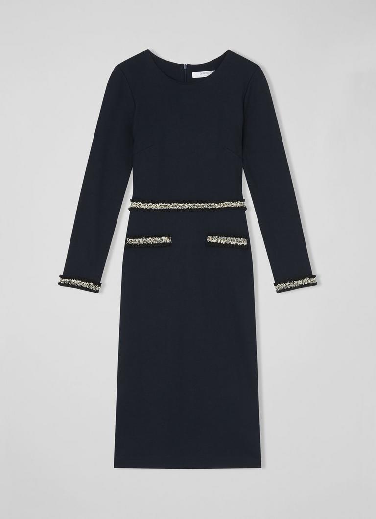 ■LKBennett■ナターシャ ネイビー ドレス Vinnie Navy Jersey Tweed Trim Shift Dress | Clothing | L.K.
