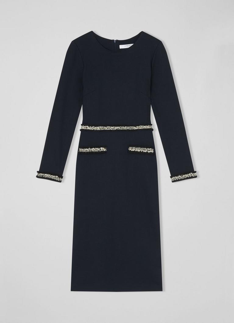 LK Bennett Hanna Navy Italian Tweed Dress (Dresses,Knee Length