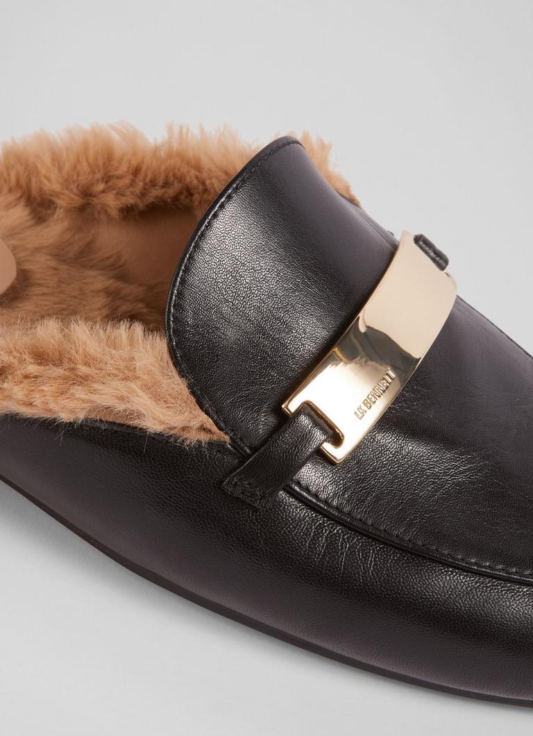 Black fur lined mules sales