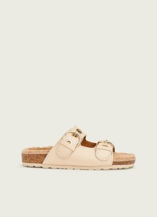 Romeo Camel Grainy Leather Flat Sandals