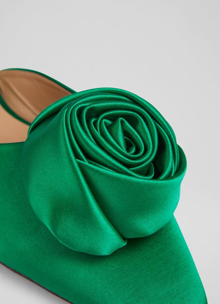 Rosie Green Satin Rosette Flat Mules