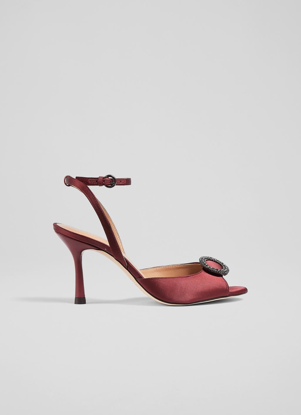 Belle Burgundy Satin Crystal Embellished Sandals | Sandals | Shoes 