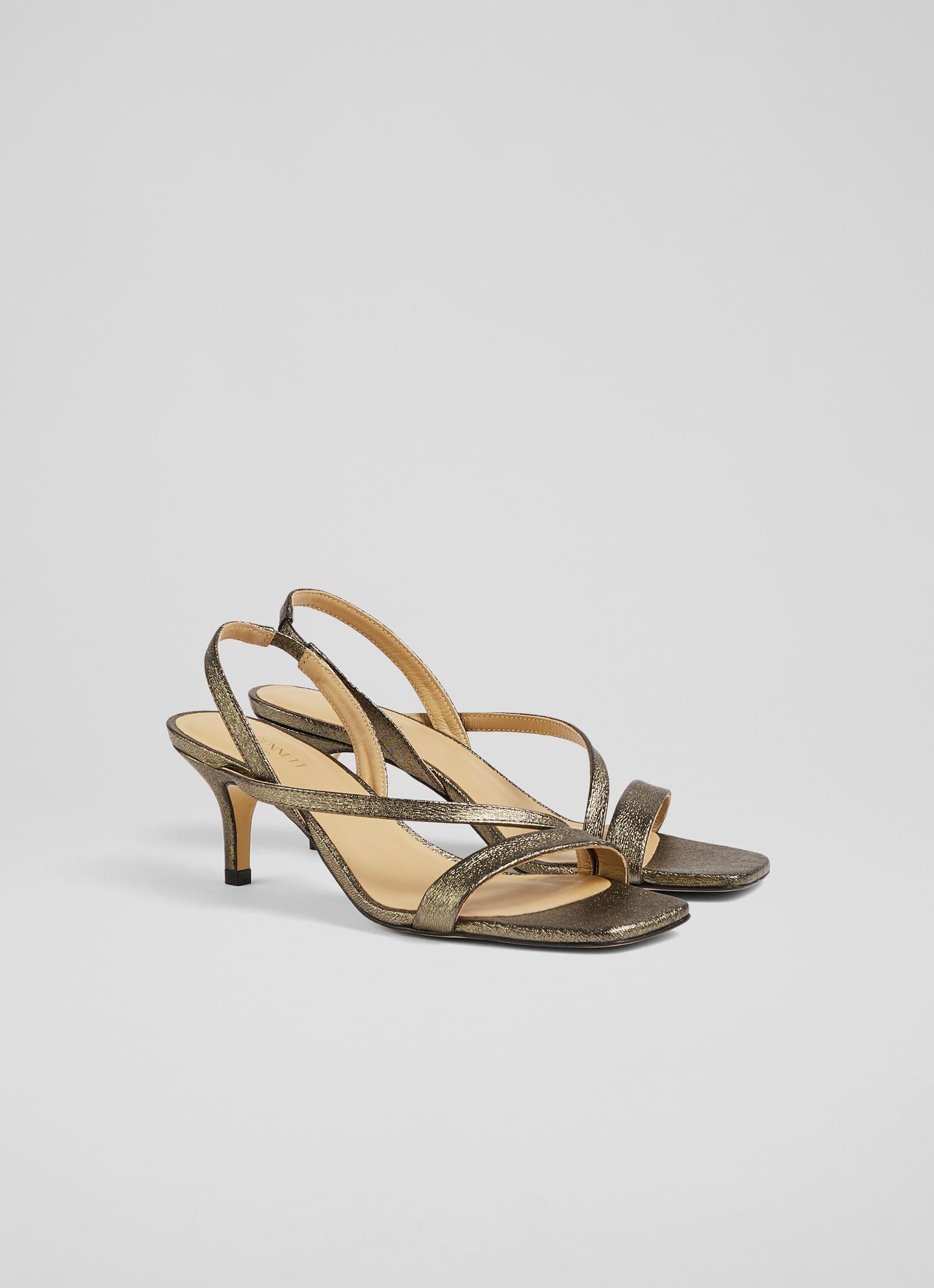 Gretal Bronze Glitter Asymmetric Strappy Sandals The Archive
