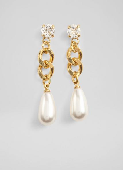 Freeda Pearl and Crystal Drop Earrings