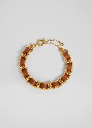 Izzy Tan Leather and Gold-Plated Chain Bracelet