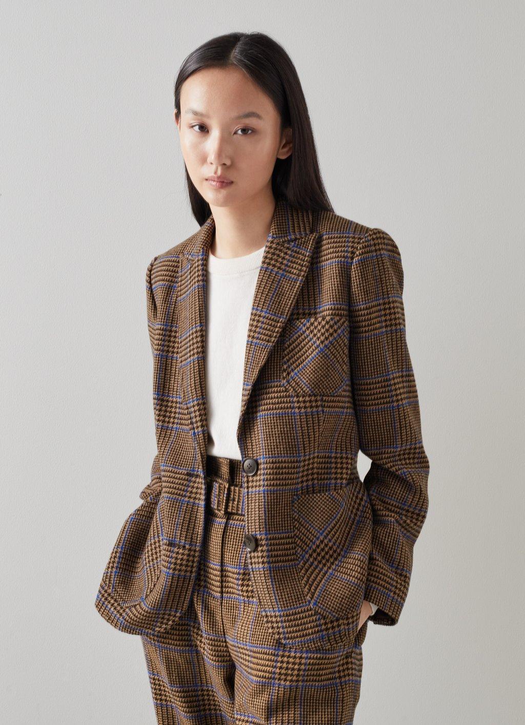 checked brown blazer