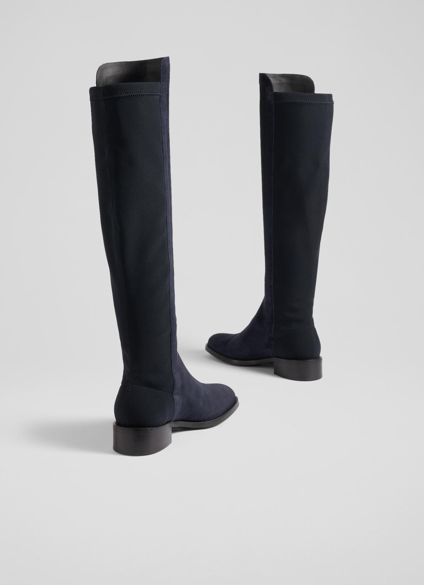 Bronte Navy Suede and Elastic Knee-High Boots The Archive Sale