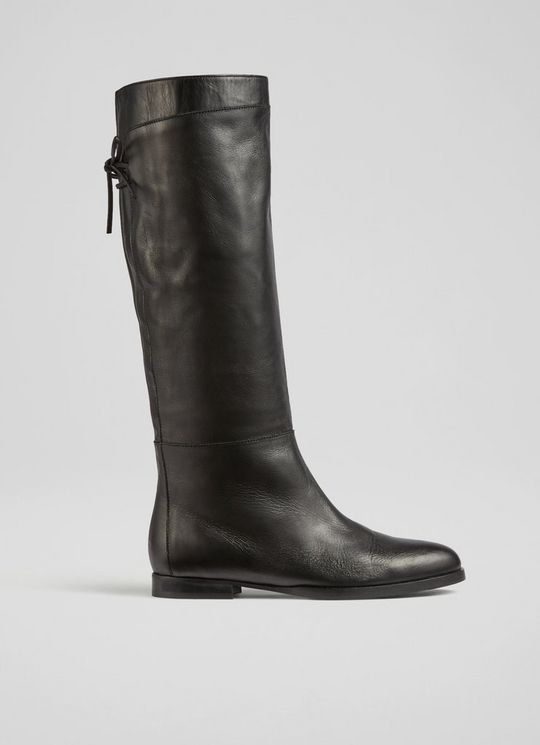 L.K.Bennett Cassandra Black Leather Flat Knee-High Boots, Black