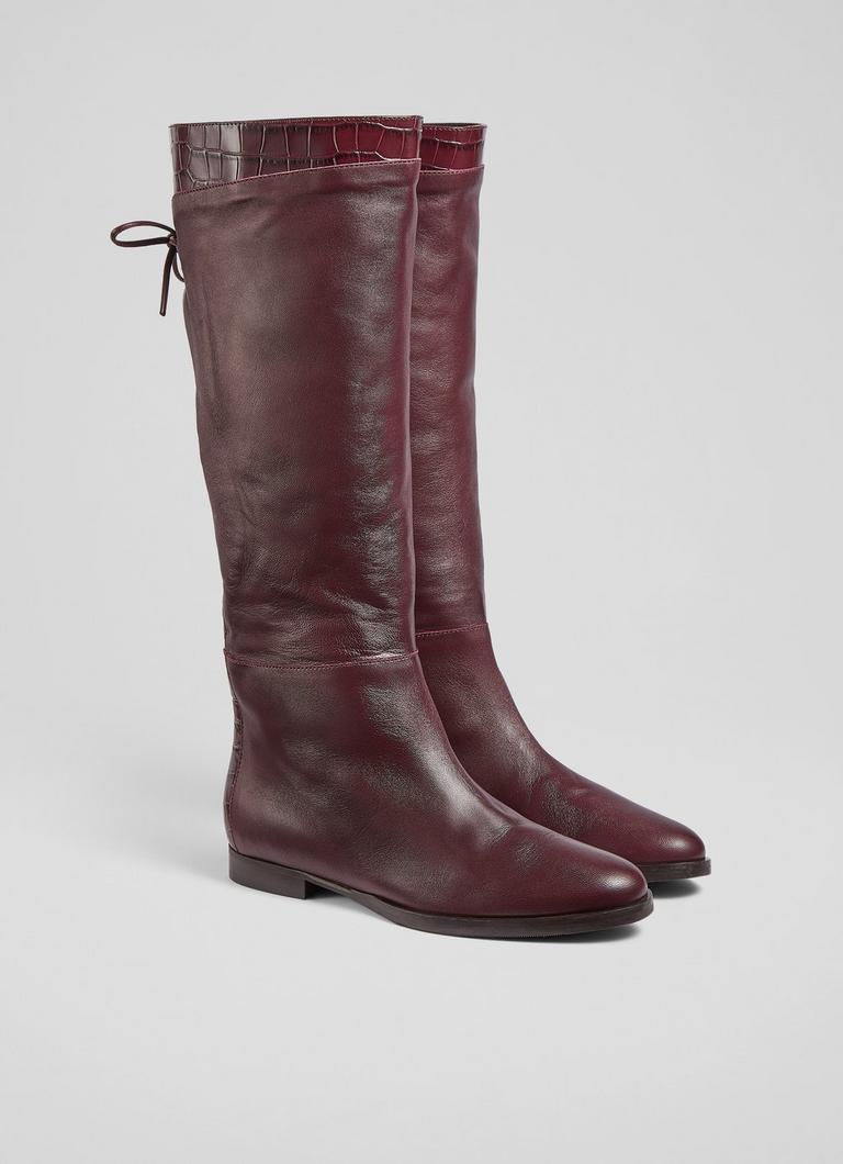 Cassandra Wine Croc Effect Leather Flat Knee High Boots The Archive Sale L.K.Bennett London