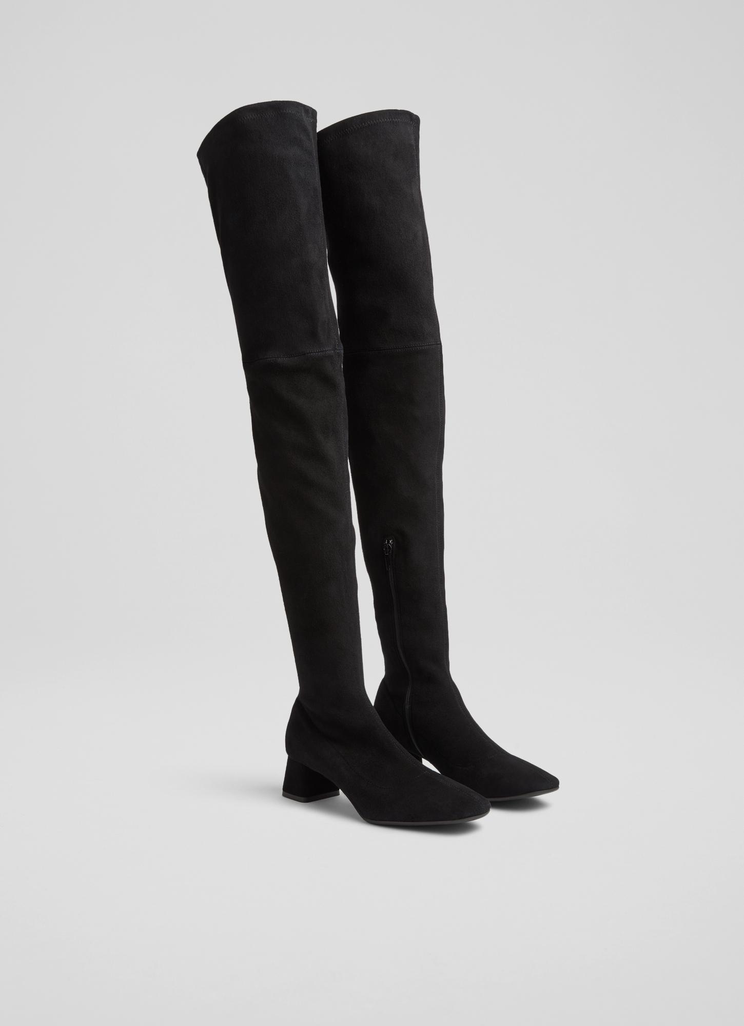 black suede over the knee flat boots