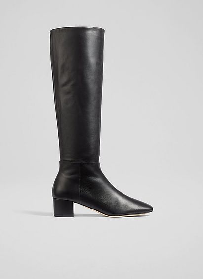 Karen Black Leather Knee-High Boots, Black