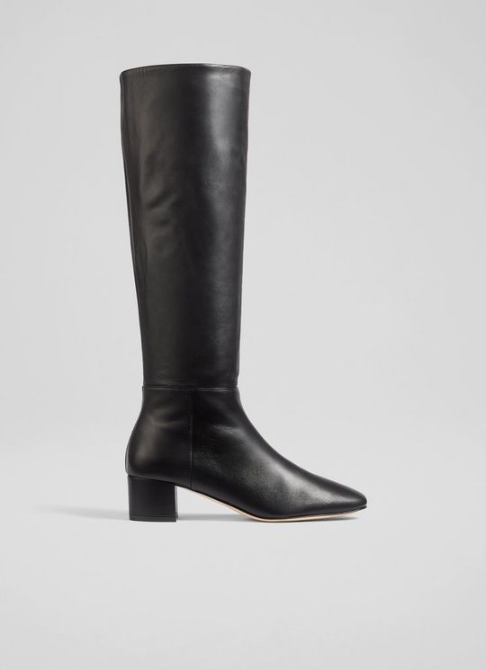 L.K.Bennett Karen Black Leather Knee-High Boots, Black