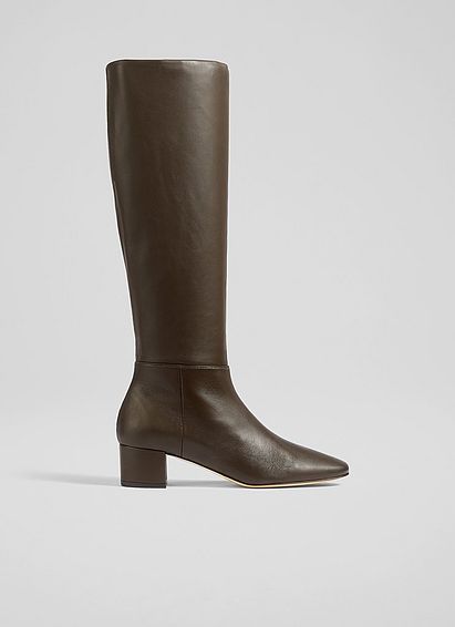 Karen Brown Leather Knee-High Boots Chocolate, Chocolate