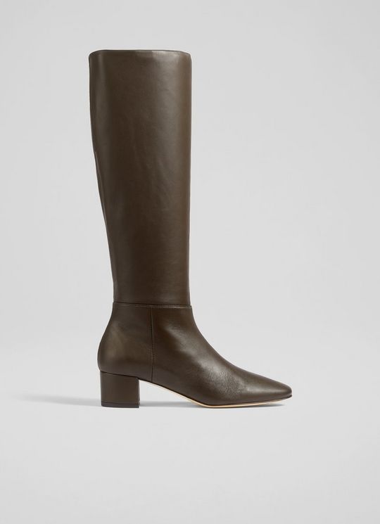 L.K.Bennett Karen Brown Leather Knee-High Boots, Chocolate