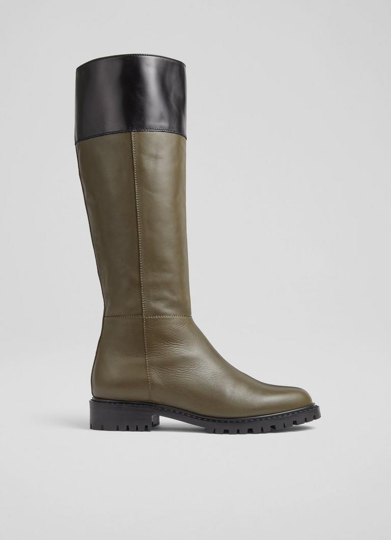 Lincoln Green Leather Flat Knee High Boots The Archive Sale L.K.Bennett London