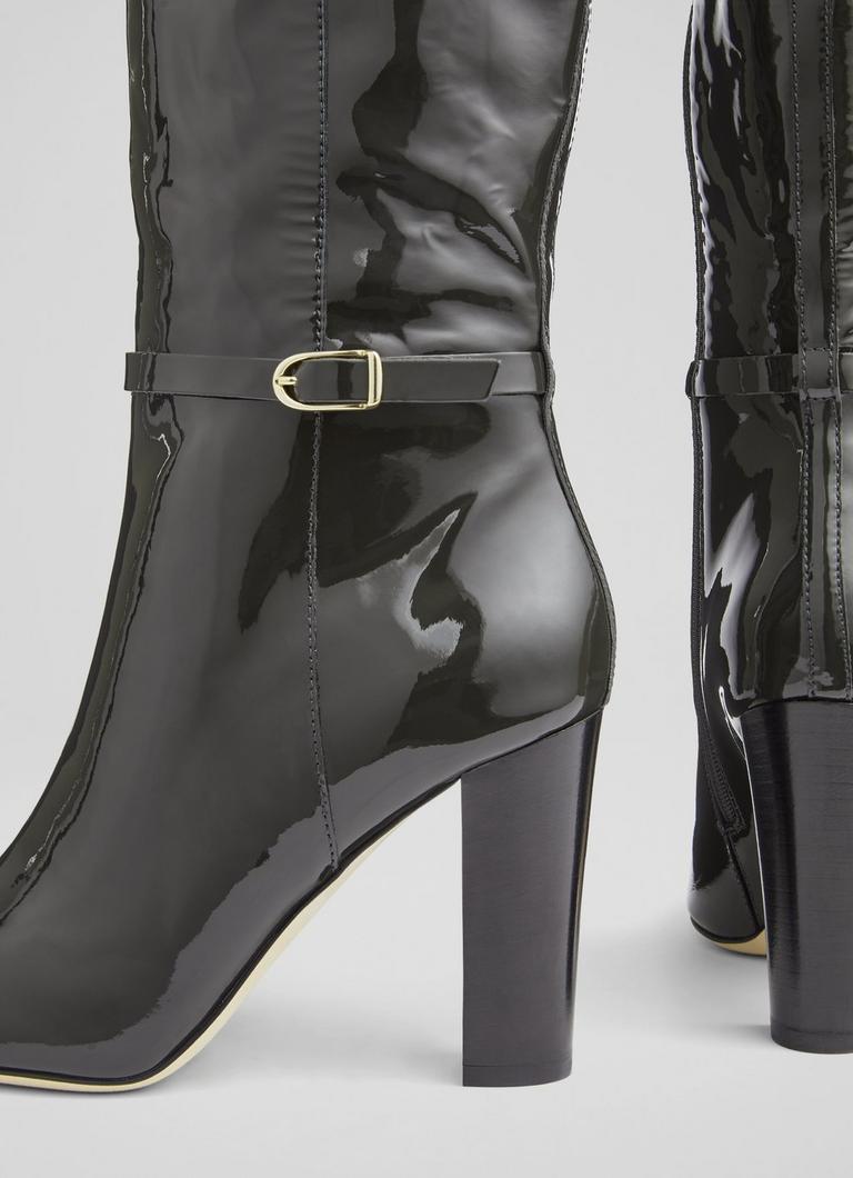 Morgan Grey Patent Leather Knee High Boots The Archive Sale L.K.Bennett London