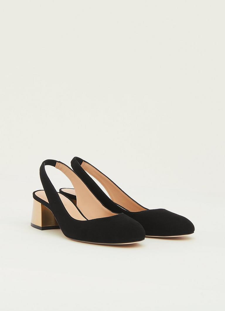 Trudy Black Suede Gold Heel Slingbacks The Archive Sale L.K.Bennett London