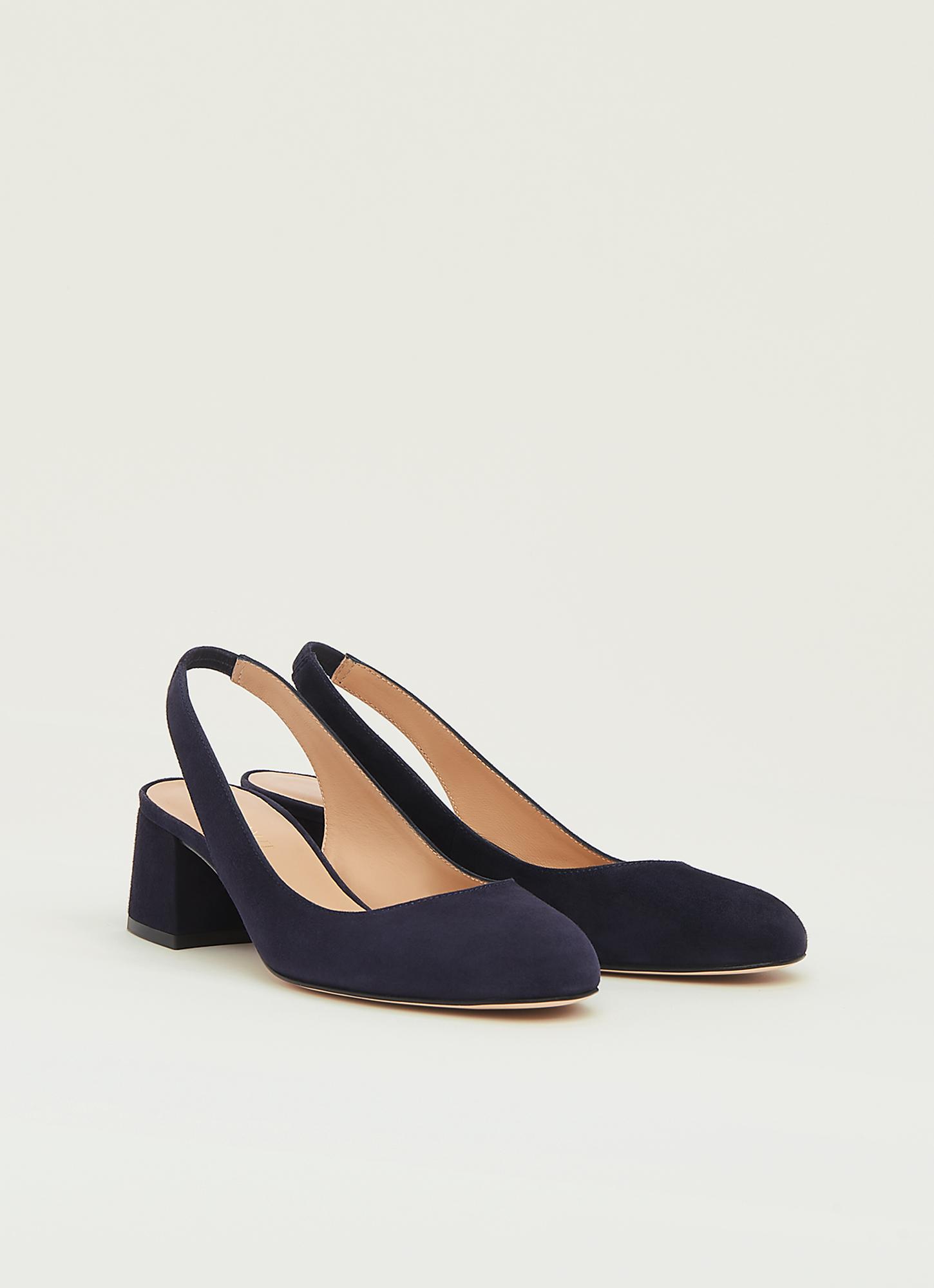 Trudy Black Suede Gold Heel Slingbacks 