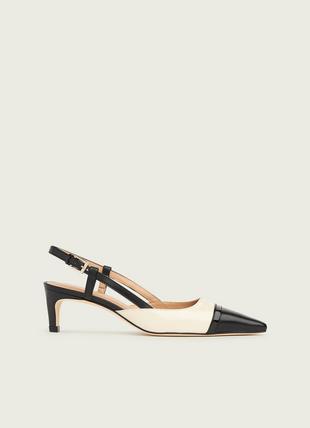 Veronica Cream and Black Leather Slingbacks