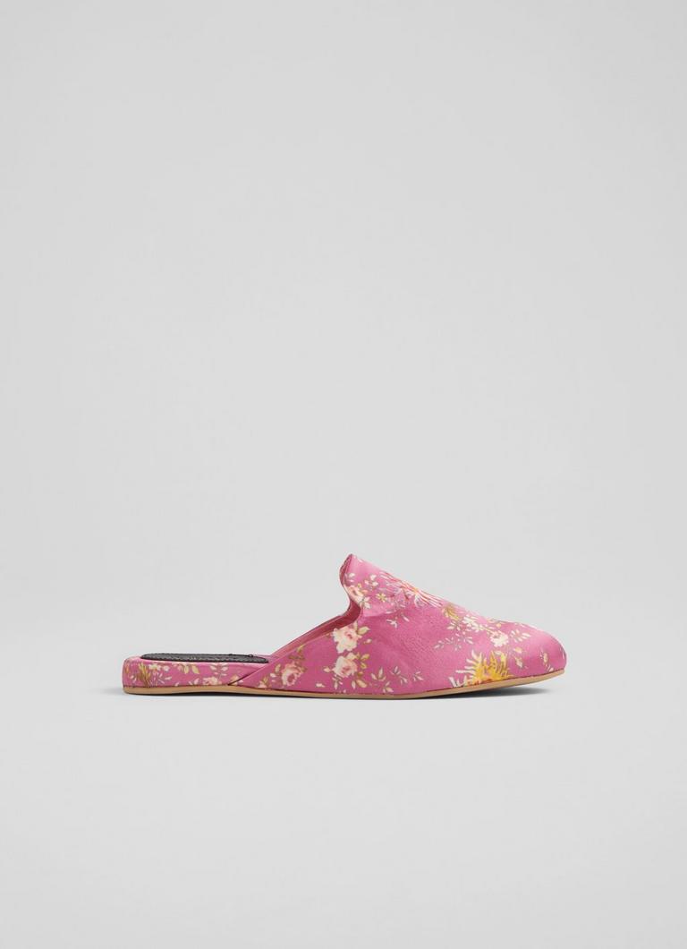Becca Floral Print Pink Satin Slippers The Archive Sale